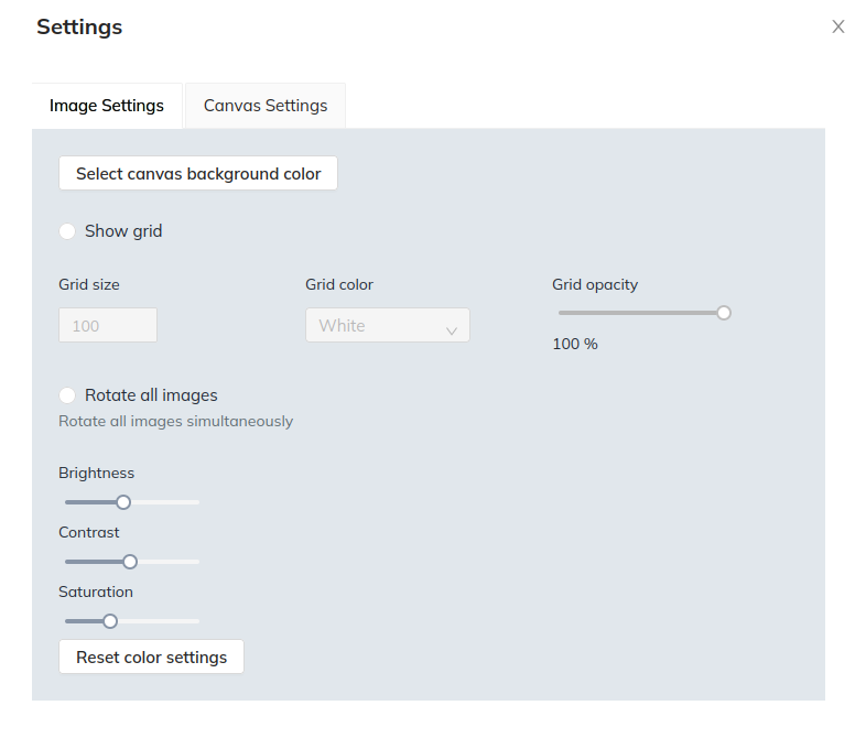Settings panel - Image settings